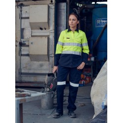 Womens TenCate Tecasafe® Plus Taped Two Tone Hi Vis FR Closed Front Shirt With Concealed Front Placket- Long Sleeve